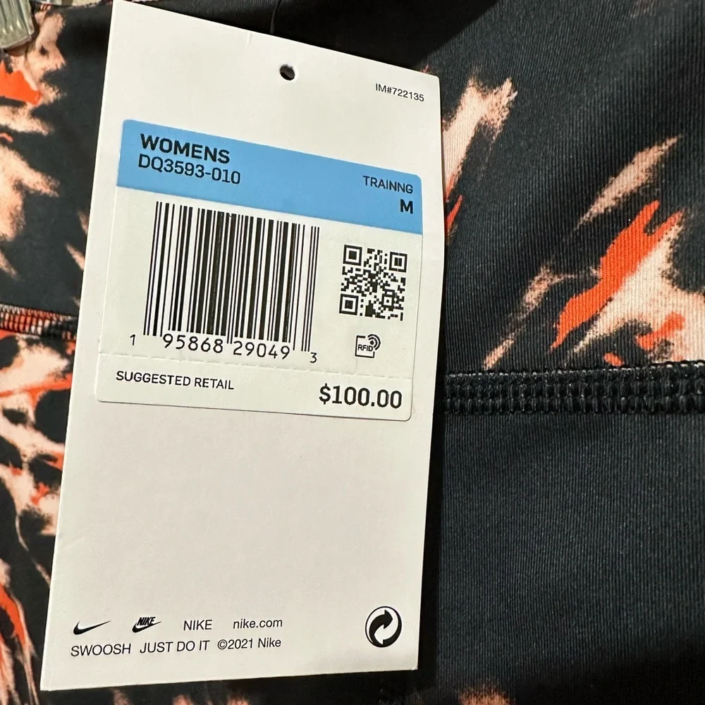 NEW! Nike Black High-Waist Tie-Dye Leggings with Orange & White Burst - Size M